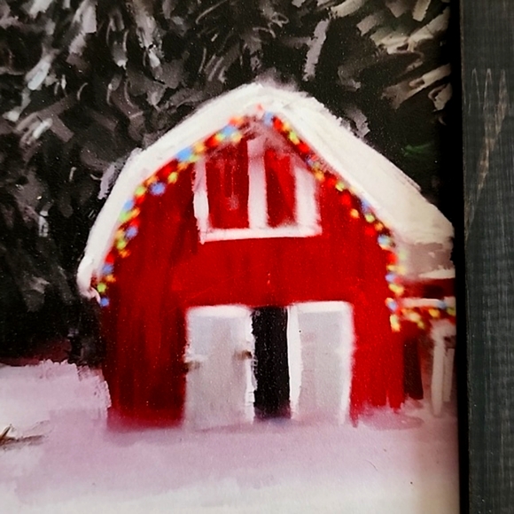 Red Barn, Snowman, Pine trees Winter Scene by A.V.Art - Picture 3 of 8
